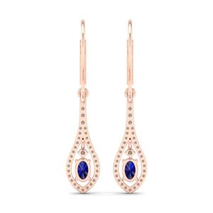 REYES Nouvelle Collection Femme Boucles d'Oreilles Pendantes en Or Massif 14K 18K avec Saphir Bleu Taille Ovale 1 Carat et Moissanite - Product Image 4