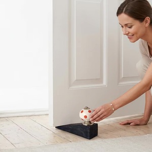 Traditional White <b>Ceramic</b> Door <b>Knob</b> with Red Polka Dots on Black Wood Base for Entry Door Use - Product Image 5