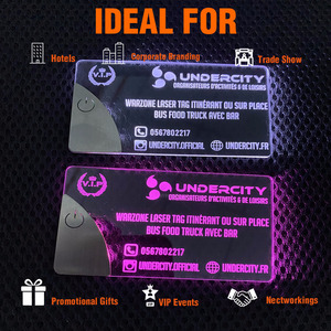 นามบัตรโลโก้แบบกำหนดเอง แม่เหล็กอะคริลิกใส พิมพ์ฟิล์มเคลือบเงา ไฟ LED พร้อม NFC QR Code โรงงาน OEM - Product Image 5