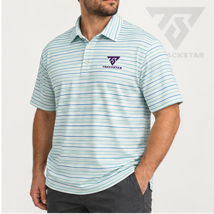 Camisa Polo Trackstar para Hombre, Color Azul Menta, con Rayas Horizontales Finas, Manga Corta, Cuello con Botones, Estilo Casual para Golf, con Logotipo Personalizado - Product Image 2