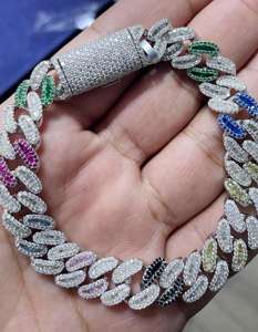 925 Sterling <b>Silver</b> Moissanite Cuban Link <b>Bracelet</b> Iced Out Chain <b>Bangle</b> Round and Oval Stone Hip Hop Jewelry - Product Image 4
