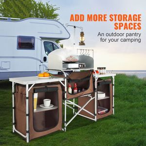 Stazione di Cucina in Alluminio con 3 Armadietti, Tavolo da Cucina Pieghevole per Esterni con Borsa per il Trasporto, per Campeggio e Cucina - Product Image 2