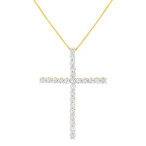 Collar con Colgante de Cruz de Plata de Ley .925 de 1-1/2 Pulgadas con Diamante de 3.0 Cttw, Color J-K, Claridad I2-I3, Cadena de Caja - Colgante Fino - Product Image 1