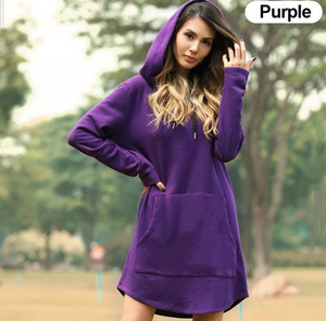 Red Oversized Hooded Long Sleeve <b>Sweatshirt</b> <b>Dress</b> With Front Pocket Casual Wear For <b>Women</b> Autumn Season Fleece Material - Product Image 6