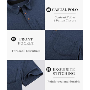 เสื้อโปโลชายมีกระเป๋า แขนสั้น น้ำหนักเบา สวมใส่สบาย เหมาะสำหรับกอล์ฟและธุรกิจ - Product Image 4