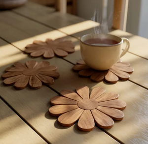 Sous-verres en bois d'acacia naturel uni, sous-verres en bois pour boissons, porte-gobelets en bois massif pour thé et café - Product Image 4