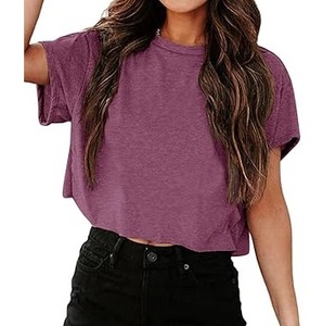 Camiseta Corta de Algodón 100% Personalizada en Color Morado, Corte Holgado y Regular, Transpirable, OEM, Venta Caliente, MOQ Bajo - Product Image 1