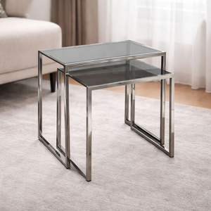 Tables gigognes modernes avec plateau en verre et structure en acier inoxydable, tables d'appoint peu encombrantes pour salon, chambre à coucher, décoration élégante - Product Image 1