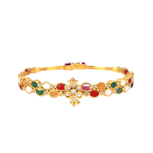 Navarathna Gold Plated Bridal Bangles Set-18K Charm Bracelets for Engagement - Product Image 2