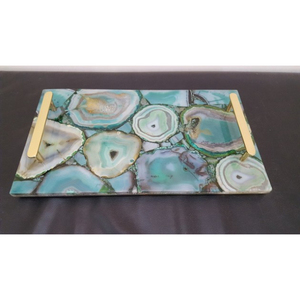 Rectangular Stone <b>Storage</b> Tray With Gold Handles Modern Design Living Room <b>Tabletop</b> Accessory - Product Image 1