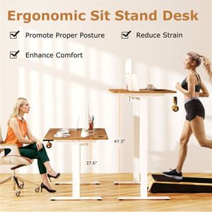Walnut Desktop White Frame 55\" <b>Electric</b> Standing <b>Desk</b> with Dual Motors 3 Memory Settings Sit Stand <b>Desk</b> for Home Office - Product Image 6