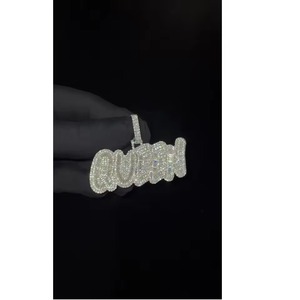 VVS Moissanite Baguette and Round Cut Pendant Custom Iced Out Name Latter Pendant 925 <b>Silver</b> Hip Hop Rapper Pendant For Men's - Product Image 6
