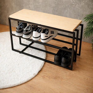 Modern <b>Shoe</b> Rack <b>Bench</b> Dual Tier <b>Storage</b> Organizer Comfortable Seating Top Space Saving Design Strong Frame Entryway Solution - Product Image 1