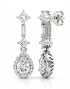 Pendientes de Halo con Princesa y Baguette para Mujer, Joyería de Boda, Diamantes Cultivados en Laboratorio - Product Image 2