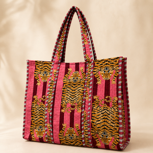 Premium Quilted Bohemian Tiger Print Open Large Cotton <b>Tote</b> Bag Reusable Shoulder Carryall Women Travel <b>Beach</b> Market Daily - Product Image 1