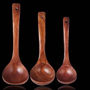 Louche à soupe en acier inoxydable avec long manche en bois, grande cuillère de service pour soupe, bouillie, riz - Product Image 3