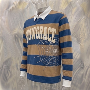 Chemise de rugby rayée Snowgrace à manches longues, col rabattu, coupe classique, adulte, toutes saisons, logo imprimé à l'écran - Product Image 4