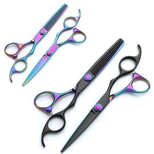 Ciseaux professionnels pour la coupe et l'éclaircissement des cheveux, lame tranchante en acier inoxydable, manche long, pour droitiers, usage en salon, finition arc-en-ciel - Product Image 3