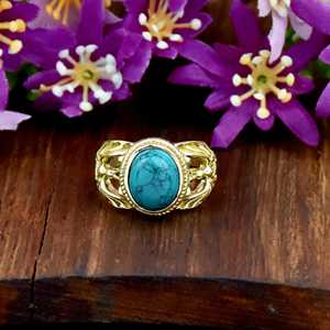 Natural Handmade <b>Turquoise</b> Gemstone Oval Shape <b>Ring</b> Silver 18K <b>Gold</b> Plated <b>Ring</b> Gemstone Fashion <b>Ring</b> Waterproof Jewelry - Product Image 5