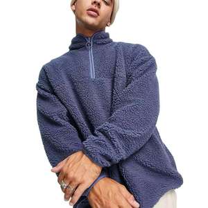 Sudadera con capucha de forro polar Sherpa de color liso extragrande para hombre, estilo casual, con cremallera de un cuarto, cuello alto y manga larga, al por mayor - Product Image 6