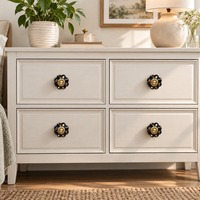 Kenop Kabinet Keramik Bunga Hitam SHUBHAM, Gagang Laci Dekoratif, Gagang Pintu Vintage untuk Lemari Dapur