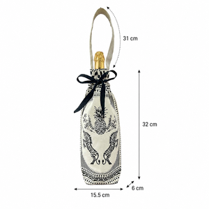 Sac cadeau pour bouteille de vin en coton non laminé 220 GSM avec fermeture à cordon 15,5x32x6 cm, logo personnalisé, emballage imprimé en gros - Product Image 2