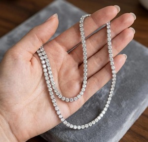Unisex 925 <b>Silver</b> Rhodium Plated Moissanite <b>Choker</b> Necklace Round Brilliant Cut Channel Setting Luxury Everyday Wear Jewelry - Product Image 6