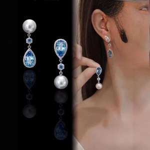 Boucles d'oreilles pendantes en or 925 de qualité supérieure, design exquis de fleur de poirier, 12-11 mm, or naturel riche pour peau délicate, micro défauts - Product Image 3