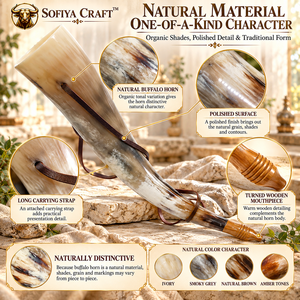 Corne de buffle naturelle écologique sculptée, son profond et résonant, corne de signalisation viking, faite à la main, SOFIYA CRAFT Home - Product Image 4