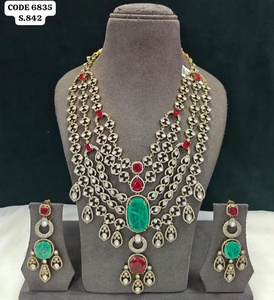 Luxury Emerald Green Layered <b>Statement</b> <b>Necklace</b> Set with Designer Earrings Bridal Wedding Party Fashion Jewelry Set - Product Image 4