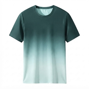 T-shirt dégradé à col rond pour homme, manches courtes, tricoté, respirant, décontracté, haut d'été pour homme, logo personnalisé - Product Image 3