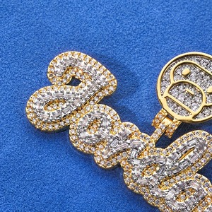 Hip hop moissanite custom name pendant with cartoon face bail yellow gold tone iced out letter pendant for men luxury styles - Product Image 3