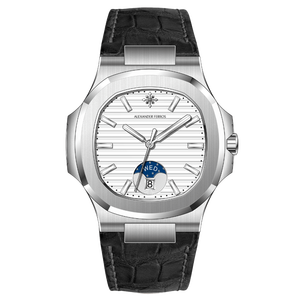 นาฬิกาสปอร์ตอัตโนมัติสำหรับผู้ชาย Alexander Ferros 6122S-02 หน้าปัดแซฟไฟร์ สายหนัง ตัวเรือนสแตนเลสสตีล กันน้ำ 5BAR - Product Image 1