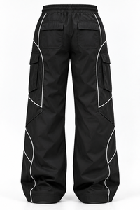 <b>Men's</b> <b>Black</b> Wide Leg Cargo <b>Pants</b> Elastic Waist Drawstring Side Pockets Breathable Casual Autumn Wear - Product Image 2