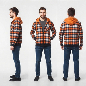 Men's Plaid Full Zipper Hoodie Relaxed Fit Casual Checked Hoodie Breathable Cotton Hooded Zipper <b>Top</b> Men <b>Flannel</b> Zip-Up Hoodies - Product Image 5