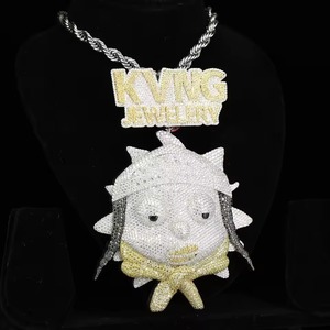 Colgante de Pez de Dibujos Animados con Incrustaciones de Moissanita, Plata 925, Bañado en Oro de 18K, Estilo Hiphop, Personalizado con Nombre/Letra, Bicolor, para Regalo de Cumpleaños - Product Image 2