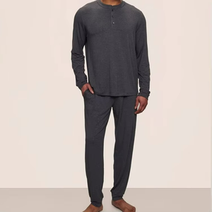 Modal Long PJ <b>Set</b> <b>for</b> <b>Men</b> Long Sleeve Two Piece Loungewear Organic Jersey <b>Men's</b> <b>Pajamas</b> Custom Pijama Oversized - Product Image 5