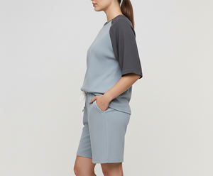 Conjunto de 2 Piezas de Camiseta y Pantalones Cortos de Color Combinado, Ropa Casual Cómoda, 100% Algodón Jersey, Transpirable, Traje Deportivo de Verano - Product Image 5