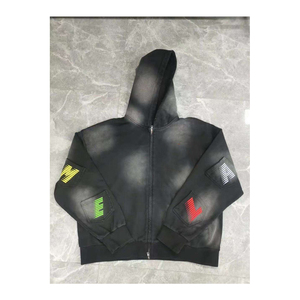 Sudadera con Capucha Estilo Hip Hop para Hombre, Efecto Desgastado, Venta al Por Mayor, Sudadera Lisa de Alta Calidad - Product Image 3