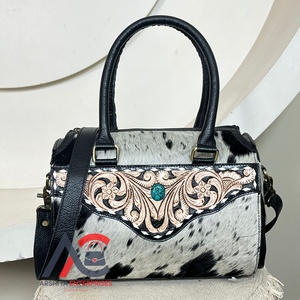 Luxury 2026 Cowhide <b>Medium</b> Speedy Bag Tooled Leather Western Turquoise Stone <b>Handbag</b> with Shoulder & Crossbody Travel Duffel Bag - Product Image 1