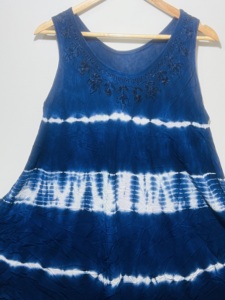Túnica sin mangas estilo bohemio para mujer, color azul oscuro, con cuello redondo y efecto tie-dye |   Vestido Casual Holgado de Verano con Corte Evase a la Moda - Product Image 4