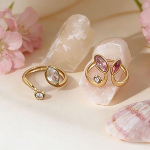 Best-selling Stainless Steelin Luxurious Style <b>Rings</b> Featuring Fashionable Leaf-shaped Inlay with Zirconia <b>Adjustable</b> <b>Ring</b> - Product Image 3
