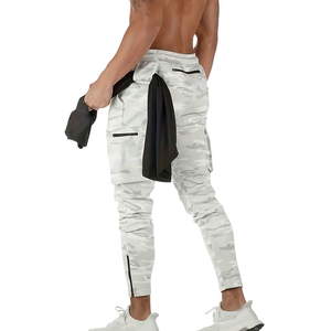 <b>Men's</b> <b>White</b> Camo <b>Joggers</b> Drawstring Trouser with Side Pockets Slim Fit Sporty Tapered Pants Breathable UV Protection - Product Image 3