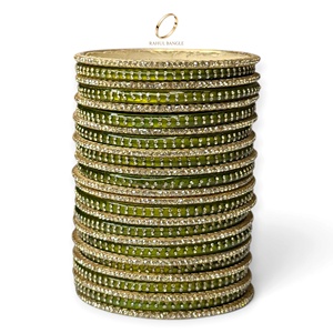 Impresionantes Brazaletes de Aluminio Color Verde Oliva Estilo Kashmiri para Bodas, Elegantes Brazaletes con Piedras Doradas Brillantes para Mujeres, Ideales para Fiestas y Bodas - Product Image 3