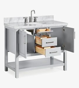 Gabinete de Baño Moderno de Madera Sólida Rebekah OEM de 43 Pulgadas con Lavabo Individual, 3 Opciones de Acabado para Uso en Hoteles y Villas, Directo de Fábrica - Product Image 4
