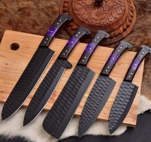 Impresionante juego de cuchillos de chef de 3 piezas de acero inoxidable hechos a mano con mango de madera de resina y núcleo de acero, kit de cuero para mano derecha - Product Image 1