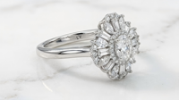 Cincin Pertunangan Bentuk Bunga, Cincin Kawin atau Cincin Oval dengan Setting Pave, Lapisan Rhodium, Kuningan, Unisex, Gaya Glam, Hadiah Pesta