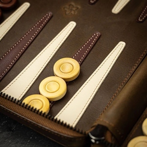 Handmade Leather <b>Backgammon</b> <b>Set</b> With <b>Wooden</b> Pieces And Dice Premium Portable Board Game Crafted For Family Entertainment - Product Image 3