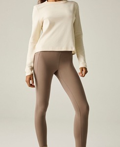 Leggings de Cintura Alta Sin Costuras para Mujer, Efecto Push-Up, Bolsillo Invisible, Elásticos, Color Taupe, Largos, Venta al Por Mayor 2026 - Product Image 3