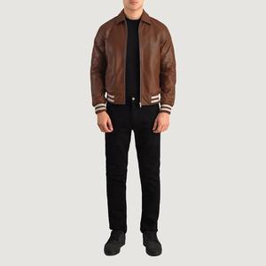 <b>Men's</b> Casual Zip-Up Slim Bomber Cow <b>Leather</b> <b>Jacket</b> with Stand Collar Tanned Processing <b>jacket</b> for <b>men</b> - Product Image 2